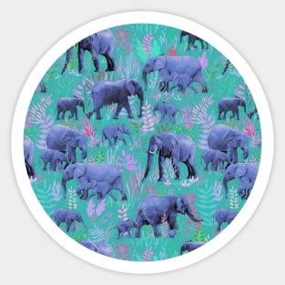 Sweet Elephants in Bright Teal, Pink and Purple Sticker